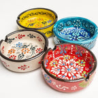 Ashtray Set for Indoor Outdoor Use Cigarette Ash Holder for Smokers Desktop Smoking Ash Tray - Home Office Decoration Hand-Paint Ceramic Cigar Ashtrays (4 Pcs - Red/Yellow/White/Green)