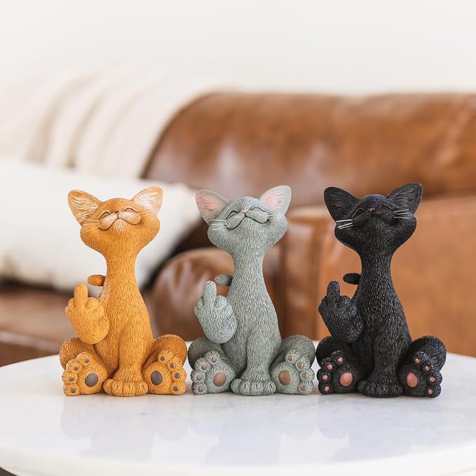 Catitude - Whimsical Cat Raising Middle Finger Figurine - Hilarious Get Ready for Laughs - Stress Relief - Gifts for Cat Lovers,