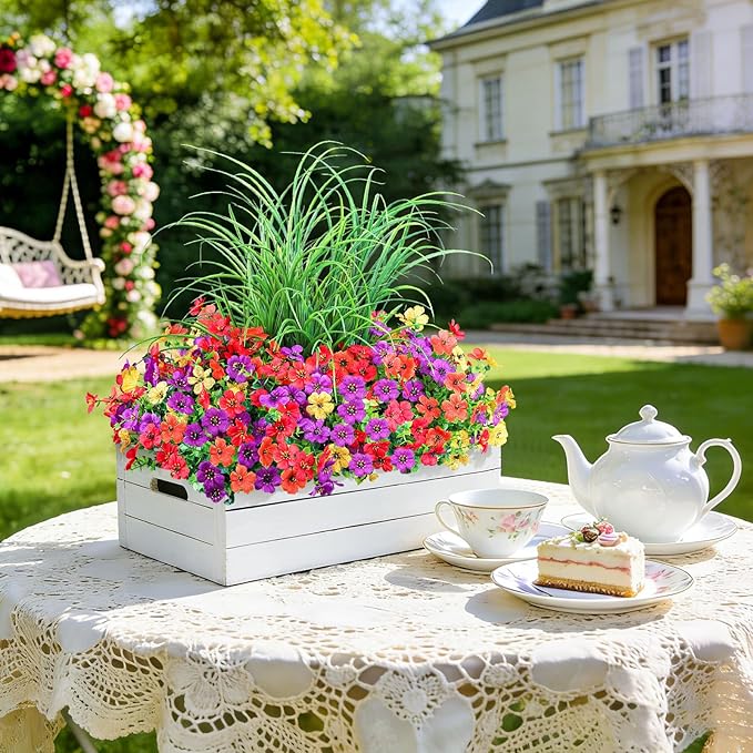 Artificial Flowers for Outdoors, 14 Bundles UV Resistant Fake Flowers Daisy with Greenery Plants,Faux Outdoor Flowers for Spring Summer Decoration, Outdoor Faux Plants Home Window Porch Patio Yard