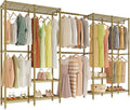 H5 Pro Heavy Duty Clothes Rack Wardrobe Closet for Hanging Clothes, Freestanding Garment Rack with Expandable Hanger Rods, Closet Organizer and Storage, (97.7-115.4")L x 15.7"W x 75.4"H, Gold