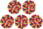 Round Felt Ball Coasters - Wool Table Coasters - Felt Coaster Pads, Absorbent Trivet for Drinks - Heat Resistant, Thick & Durable Hand Felted in Nepal by Woolygon- Multi-Color - Set of 5