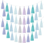 WILLBOND 4 Pieces Valentine's Day Tassel Garland for Classroom Wall Decor Boho Pastel Garland Cotton Tassel Banners for Party School(6.2 Inch,Purple Colors)