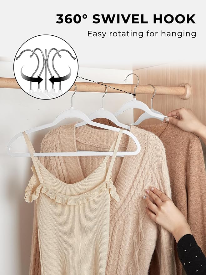 SMARTOR 100 Pack Non-Velvet Plastic Hangers for Clothes - Heavy Duty Coat Hanger - Space-Saving Clothes Hanger with Chrome Swivel Hook, Durable Non-Flocked - White