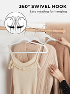 SMARTOR 100 Pack Non-Velvet Plastic Hangers for Clothes - Heavy Duty Coat Hanger - Space-Saving Clothes Hanger with Chrome Swivel Hook, Durable Non-Flocked - White