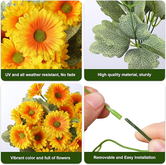HyeFlora Dahlia Spring Artificial Flowers for Outdoors Fake Plants, 6 Bundles Outside Silk Daisy Realistic UV Resistant Faux Flowers for Outdoor Planters Porch Patio Yard Garden Home Decor, Yellow