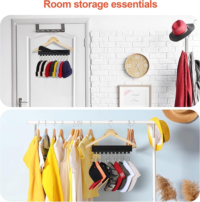 Hat Rack for Baseball Caps, 3Pack Hat Organizer, Hang Hat Hanger for Closet, Hat Storage Clips Holder for Ball Cap Winter Beanie & Accessories, Not Including Hangers & Hats (3PC Black)