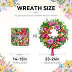 Spring Summer Wreaths for Front Door 24 Inch with Dahlia, Peony & Daisy Spring Wreaths for Front Door Outside Summer Door Wreath for Entryway, Porch & Home Décor Outdoor Summer Wreath