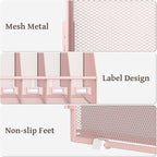 SUPEASY Desk Organizers Metal Desk Magazine File Holder with 5 Vertical Compartments Rack File Organizer for Office Desktop, Classroom, Home Workspace, Pink