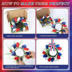 6 PCS 4th of July Hanging Wreaths for Cabinet Small Patriotic Tulip Silk Independence Day Wreaths for Front Door with Red White and Blue Flower Memorial Day Labor Day Candle Wreath for Home Wall Decor
