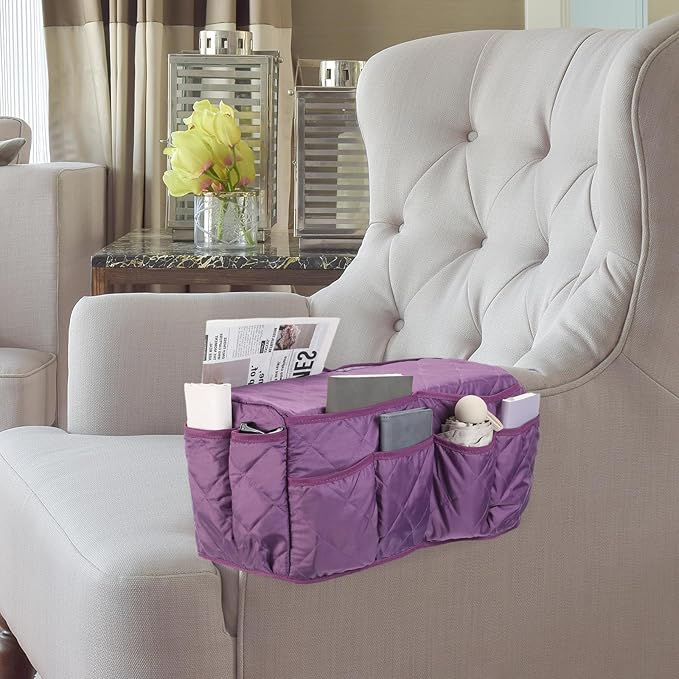 uxcell 2 Pcs Recliner Armchair Caddy, Couch Armrest Organizer with 14 Pockets for Bedside Sofa Remote Control Holder Magazine Phone Book Glasses (Purple, 20" x 7" x 9")