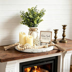 Rustic Modern Farmhouse Decor Set of 7 for Your Living Room, Kitchen Counter, Home or Table Centerpieces Room Decor, Wood Round Decorative Tray Gifts for Women Men (White)