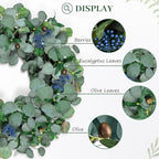 22 Inch Eucalyptus Wreath with Olive Leaves and Berries All Year Round, Handmade Green Spring Summer Wreaths for Front Door Indoor Outdoor Wedding Holiday