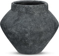Briful Large Rustic Ceramic Vase with Distressed Finish, 8.2'' Tall Wide-Belly Decorative Flower Vases with Felt Pads, Retro Style Pottery for Home Decor, Table Centerpiece, Black