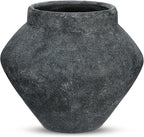 Briful Large Rustic Ceramic Vase with Distressed Finish, 8.2'' Tall Wide-Belly Decorative Flower Vases with Felt Pads, Retro Style Pottery for Home Decor, Table Centerpiece, Black