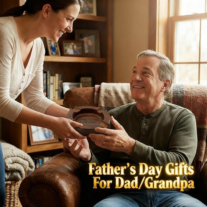 Fathers Day Birthday Gift, Cigar Ash Tray for Men Home Ashtrays For Dad Grandpa- Thank You For Everything Wooden Cigar Ashtrays Walnut Outdoor Ash Tray for Husband Cigar Lover