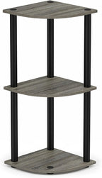 Furinno TURN-N-TUBE Corner Shelf, 3-Tier Corner Bookshelf, Display Storage Shelves with Open Shelves, for Organization and Storage, Living Room, Home Office, Garage, French Oak