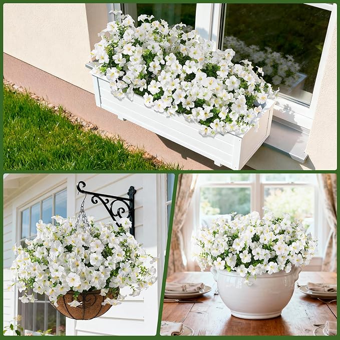 INQCMY Artificial Fake Plants Flowers for Outdoor Spring Decoration,12 Bundles Faux Silk Morning Glory Flowers for Outside UV Resistant Realistic Fake Plants for Planter Porch Patio Balcony Yard Decor