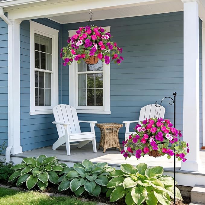3 Bundles Artificial Fake Flowers for Outdoors with Hanging Baskets Faux Hanging Flowers Plants for Outdoor Planters UV Resistant Silk Flowers for Outside Spring Home Front Porch Garden Décor