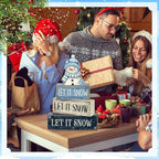 Lineshading 4 Pcs Christmas Table Decoration Blue and White Snowman Decor Winter Tiered Tray Decor Christmas Centerpiece Decorative Wooden Snowman Block Sign Gift Winter Decoration for Home Kitchen