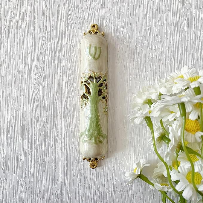 3.8 Inches Hand-Painted Mezuzah, Exquisite Enamel Design with Scroll Included for Jewish Occasions