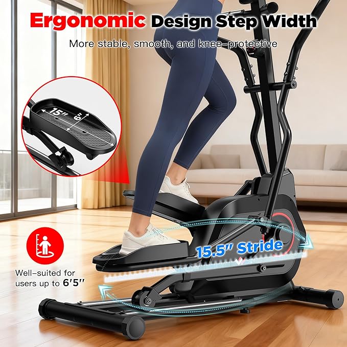 Elliptical Exercise Machine for Home Use, Elliptical Machine with Hyper-Quiet Magnetic Drive System, 14-Level Resistance Adjustment, 15.5IN Stride, 300LBS Weight Capacity, Tablet Holder