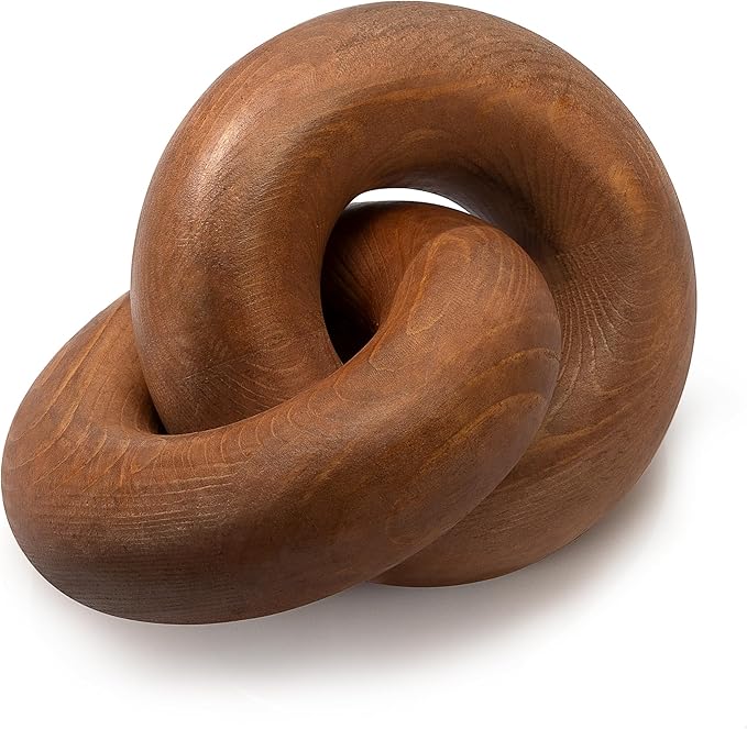 EOSAHR Decorative Pine Wood Knot Decor – Farmhouse 2-Link Wooden Chain Link Decor for Coffee Table, Side Table & Book Shelf – Simple Modern Home Décor Accents for Spaces (Brown)