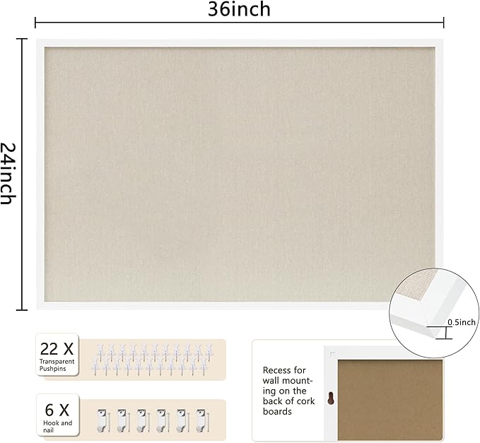 DAHAPYBOO Cork Board with Linen White 2Pack,Bulletin Board 36"x24" Hanging Corkboards for Office Home School Message Board or Vision Board Decoration.