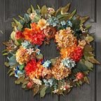 WANNA-CUL 24 Inch Spring Hydrangea &Peony Wreaths for Front Door, Summer Fall Door Wreath with Orange Dahlia Flowers for Wedding or Indoor&Outdoor Decoration
