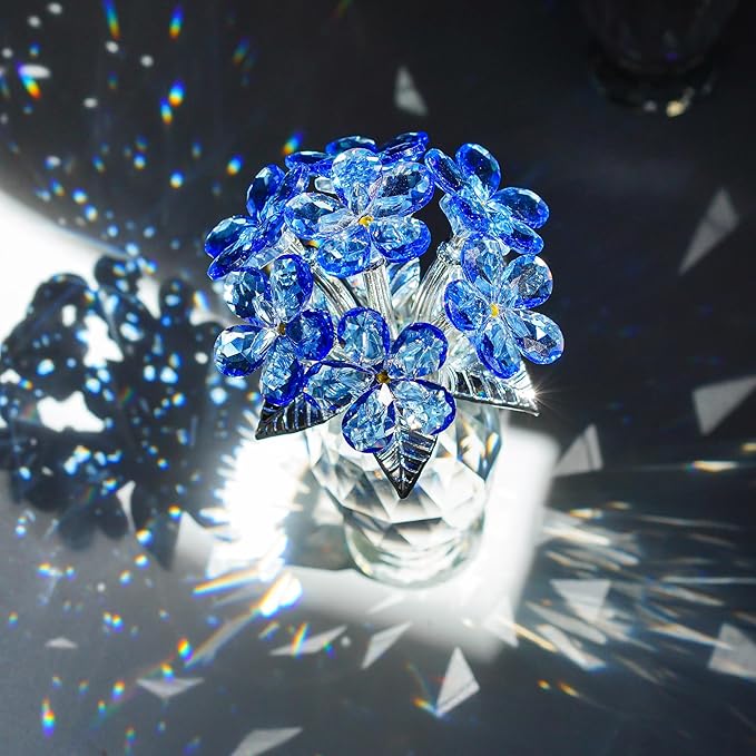 H&D HYALINE & DORA Blue Crystal Forget Me Not Flower Figurine,Flower Gifts for Women,Crystal Glass Flower Collectible Ornaments for Home Decor Table Centerpiece