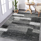 FlyDOIT Modern Geometric Patchwork Area Rug, 8x10 Grey Large Rugs for Living Room, Rockwood Collection Indoor Rugs for Bedroom, Throw Carpet Floor Decor for Entryway Dining Room Office Nursery