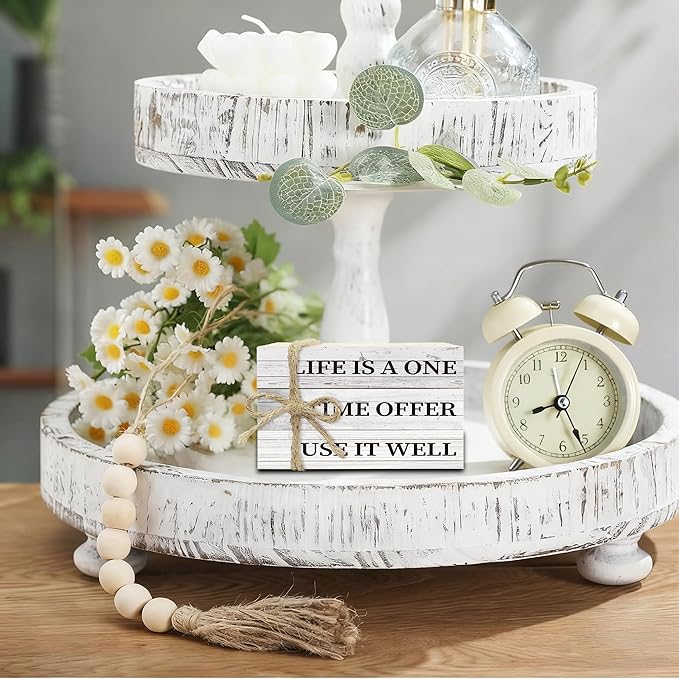 Decorative Books For Home Decor, Wood Book Stack For Table Decor, Life Is A One Time Offer Use It Well Decor Books For Living Room Bookshelf Office Coffe Bar, Farmhouse Stacked Books Decor (L06)