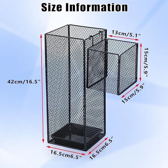 OwnMy Metal Umbrella Holder for Entryway, Indoor Umbrella Stand for Entryway with Small Basket and Draining Tray, Modern Umbrella Storage Stand Rack for Home Office Hotel Entrance, 16.5" Height