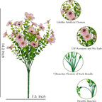 Artificial Fake Flowers Plants for Outdoors Spring Summer Decoration,Faux Flowers Plants Greenery UV Resistant Silk Daisy Realistic for Outside Planter Front Porch Patio Garden Home 16 Bundles（Pink）