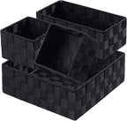 Posprica Small Black Baskets Cube Bin Container Tote,Woven Storage Baskets for Organizing Organizer Divider for Drawer, Closet, Shelf, Dresser, Set of 4