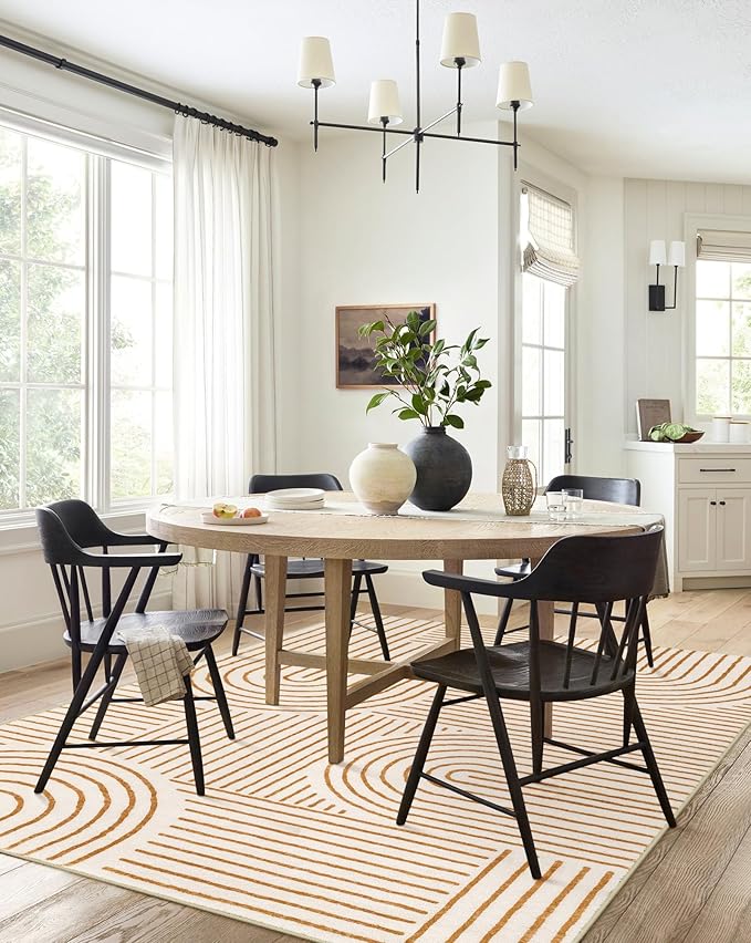 Lahome Abstract Washable Rugs 5x7, Non Slip Soft Living Room Rugs Ultra-Thin Rainbow Bedroom Rug, Non Skid Rug Backing Accent Carpet for Dining Room Office(5'x7',Orange)