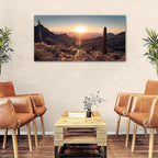 Mountain Wall Art Sunset Cactus Wall Decor Arizona Sonoran Desert Canvas Pictures Saguaro Landscape Photography Prints Western Nature Artwork for Living Room Bedroom Office Home Decoration 24x48"