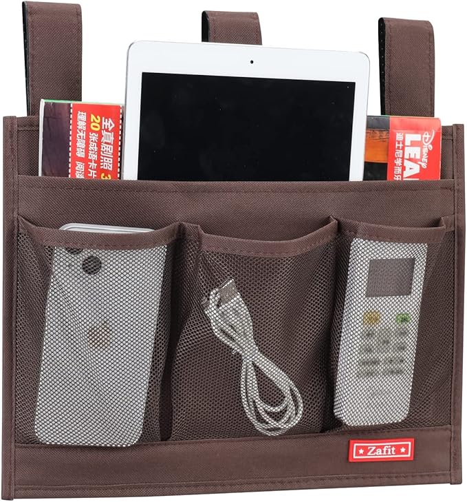 Zafit Hanging Bedside Caddy, Bedside Storage Organizer for Magazine, Phone, Remote control (Classic4 Pockets-Coffee)