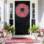 26 Inch Spring Wreaths for Front Door Large Easter Valentines Forsythia Floral Summer Spring Door Wreaths Outdoor All Season Spring Decorations for Home Porch Room Window Wall Farmhouse Decor(Pink-1)