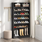 Tribesigns Tall Shoe Cabinet, 9 Tiers 40-45 Pairs Heavy Duty Wood Freestanding Shoe Storage Cabinet, 70.8'' Tall Shoe Cabinet with Open Storage for Entryway (1, Black)