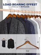 Smartor Wooden Hangers 10 Pack, Solid Wood Coat Hanger for Closet, Heavy Duty Wood Hangers for Suits, Shirts, Dresses, with 360° Rose Gold Hook, Non Slip Pant Bar, Walnut
