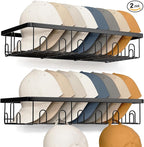 Hat Rack for Wall, 2 Pack Large Hat Organizer with More Hooks, Holds 56 Caps, Metal Wall Mounted Hat Holder for Baseball Caps, Closet Bedroom Kitchen Bathroom, Black