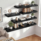 FLYJOE 24 Inch Long Floating Shelves for Wall Set of 1, 12" D Wood Grain Bathroom Shelves with Invisible Brackets, Easy Install Engineered Wood Storage Shelves for Kitchen, Living Room, Bedroom