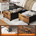 Under Bed Storage with Wheels, Wooden Under Bed Drawers On Wheels, Rolling Under Bed Shoe Storage, Space Saving, Rustic Brown,90L