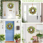 22 Inch Artificial Spring Summer Wreaths for Front Door,Pansy Flower Wreath with Eucalyptus Leaves,Berries,Ferns for Indoor Outdoor Wall Porch Festival Farmhouse Home Holiday Decor.
