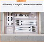 DCA 28 PCS Clear Plastic Drawer Organizers Set, 4-Size Versatile Bathroom and Vanity Drawer Organizer Trays, Storage Bins for Makeup, Bedroom, Kitchen Gadgets Utensils and Office