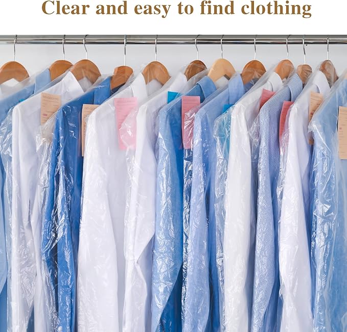 30 Pack Clear Clothes Covers 60x90 cm Plastic Garment Bags for Hanging Clothes Dry Cleaner Bags Hanging Dust-proof Garment Bags for Dry Cleaner, Home Storage, Travel