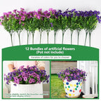 Homsunny Artificial Fake Flowers Faux Plants for Outdoors, 12 Bundles Silk Flowers Outside Spring Decor, Multicolor Faux Daisy Eucalyptus Realistic UV Resisitant for Planter Front Porch Garden Patio