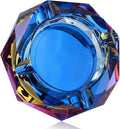 Coomin 5.9in Large Crystal Glass Ash Tray, Sparkly Cigarettes Cigar Ashtray, Ashtrays for Smokers Indoor Office Home Desktop Tabletop, Unique Luxury Gifts for Men, Blue