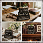 Moucuny 4 Pcs Farmhouse Table Decor Inspirational Wooden Signs Rustic Eucalyptus Leaves Wooden Block Sign Gift Thank and Trust God Farmhouse Table Centerpiece for Living Room Housewarming Gift
