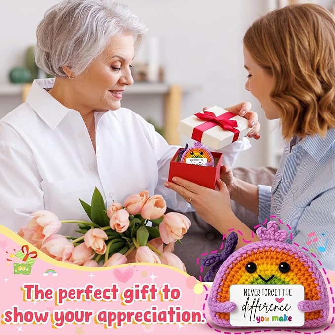 MAMAGIFTREE Teacher Retirement Gifts for Women Men – Handmade Crochet Rainbow with “Never Forget The Difference You Make” Card, Thank You Farewell Gift for Mentor Professor Coworker Classroom Decor